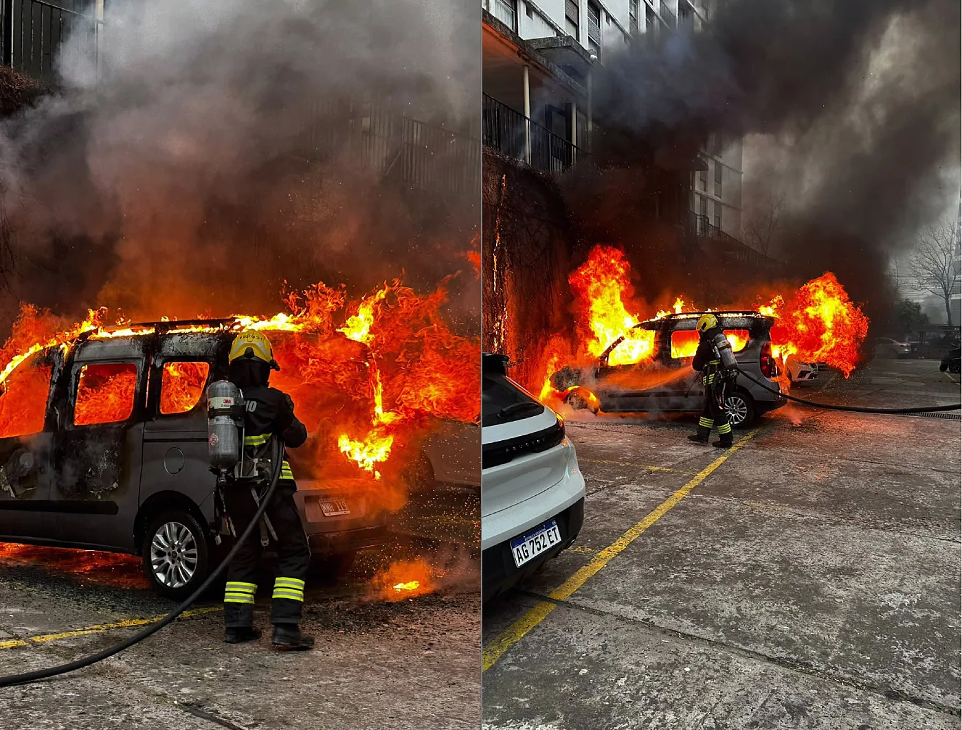 El incendio que pudo ser catástrofe: un utilitario con GNC ardió en El Palomar, Rosario