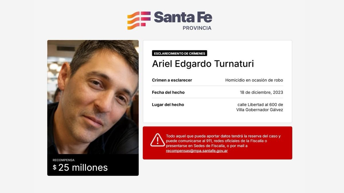 Rosario: suben a $25 millones la recompensa por el crimen de Turnaturi
